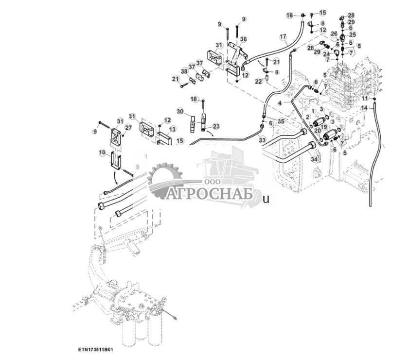 Трубопроводы SCV, стандартный расход, без сцепки, задняя муфта 12 дюйма, PST (12) (804101 - 805770) - ST881735 786.jpg